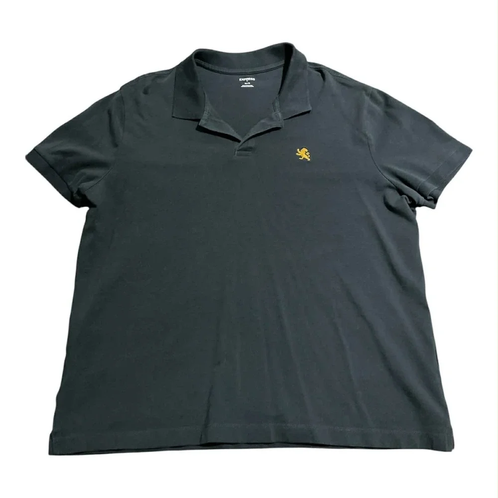 Express Shirt Mens XXL Polo Dark Gray Lion Logo Short Sleeve Casual‎